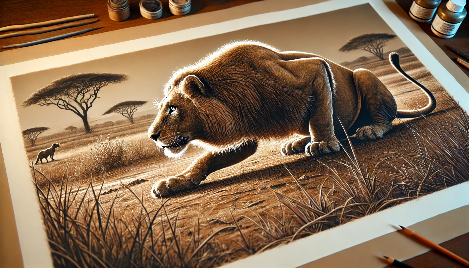 Lion Searching for Food Drawing: A Gripping Survival Scene Unveiled