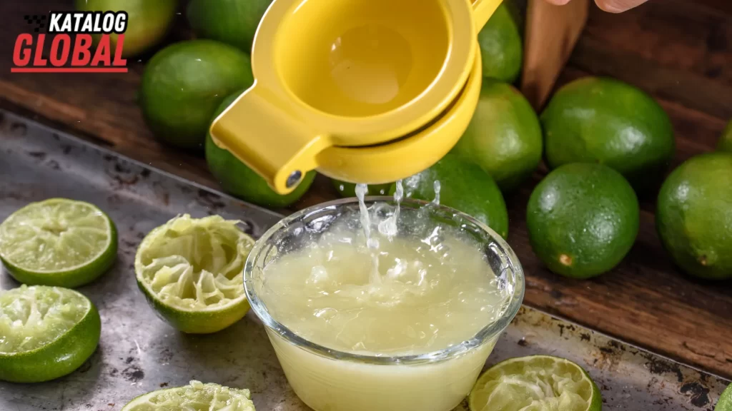 Juicing limes using a citrus press to see how much juice is in a lime.