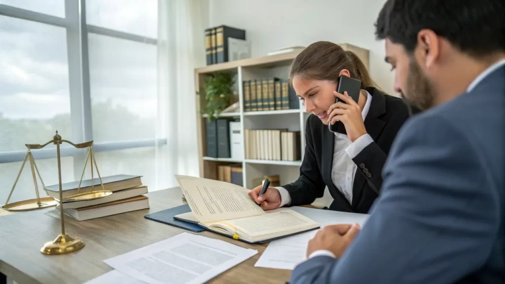 Female attorney advising client on executor’s authority in asset allocation.