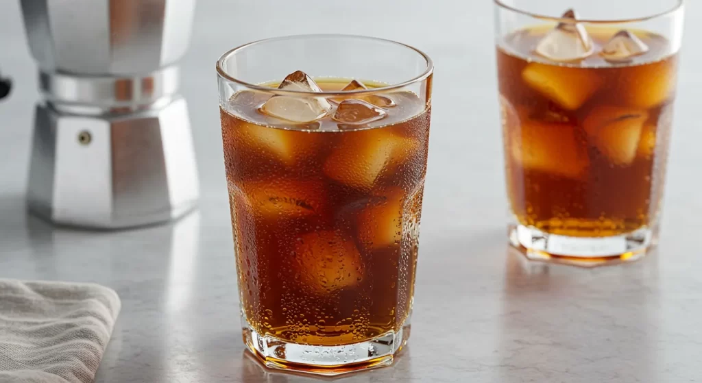 Enjoying whipped maple iced coffee with ice cubes for a refreshing, creamy experience.