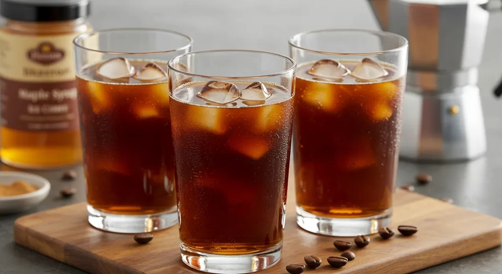 Whipped maple iced coffee served in chilled glasses, perfect for a cool afternoon treat