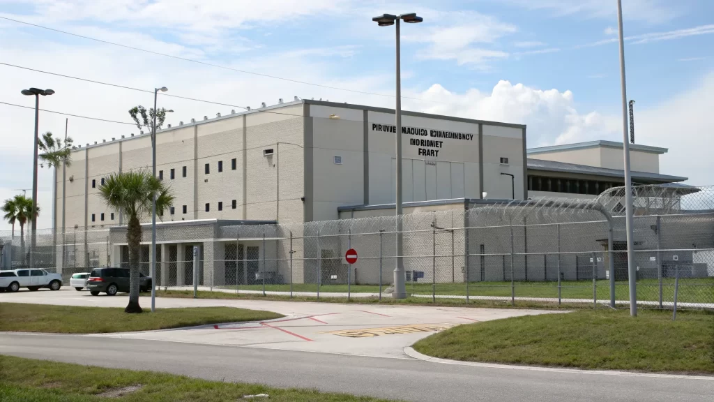 Pinellas County jail facility with high security and fencing around the perimeter.