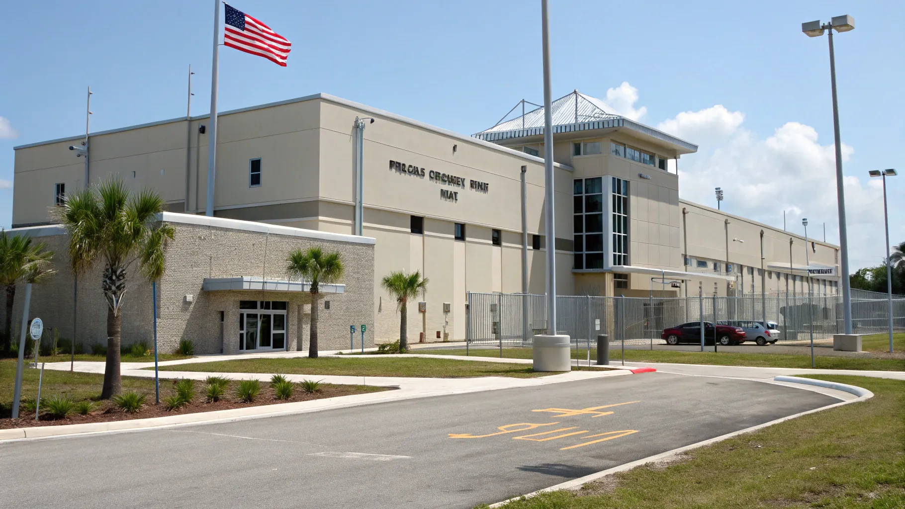 Exterior view of Pinellas County jail with visible security features and entrance area.